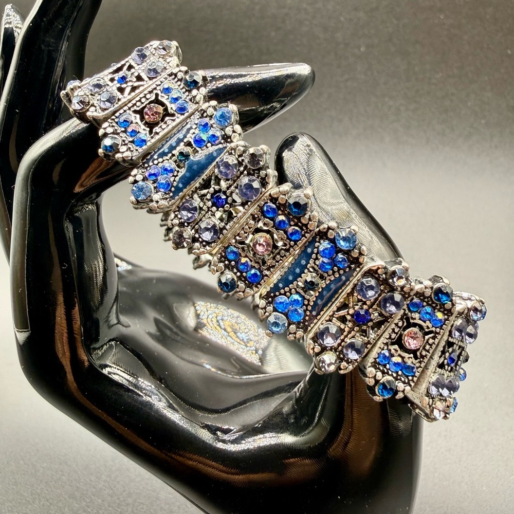 Vintage Blue Amber Crystal Stretch Bracelet